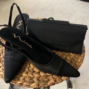 Nina formal dress shoes. Black 7.5 Sling Back with Purse.